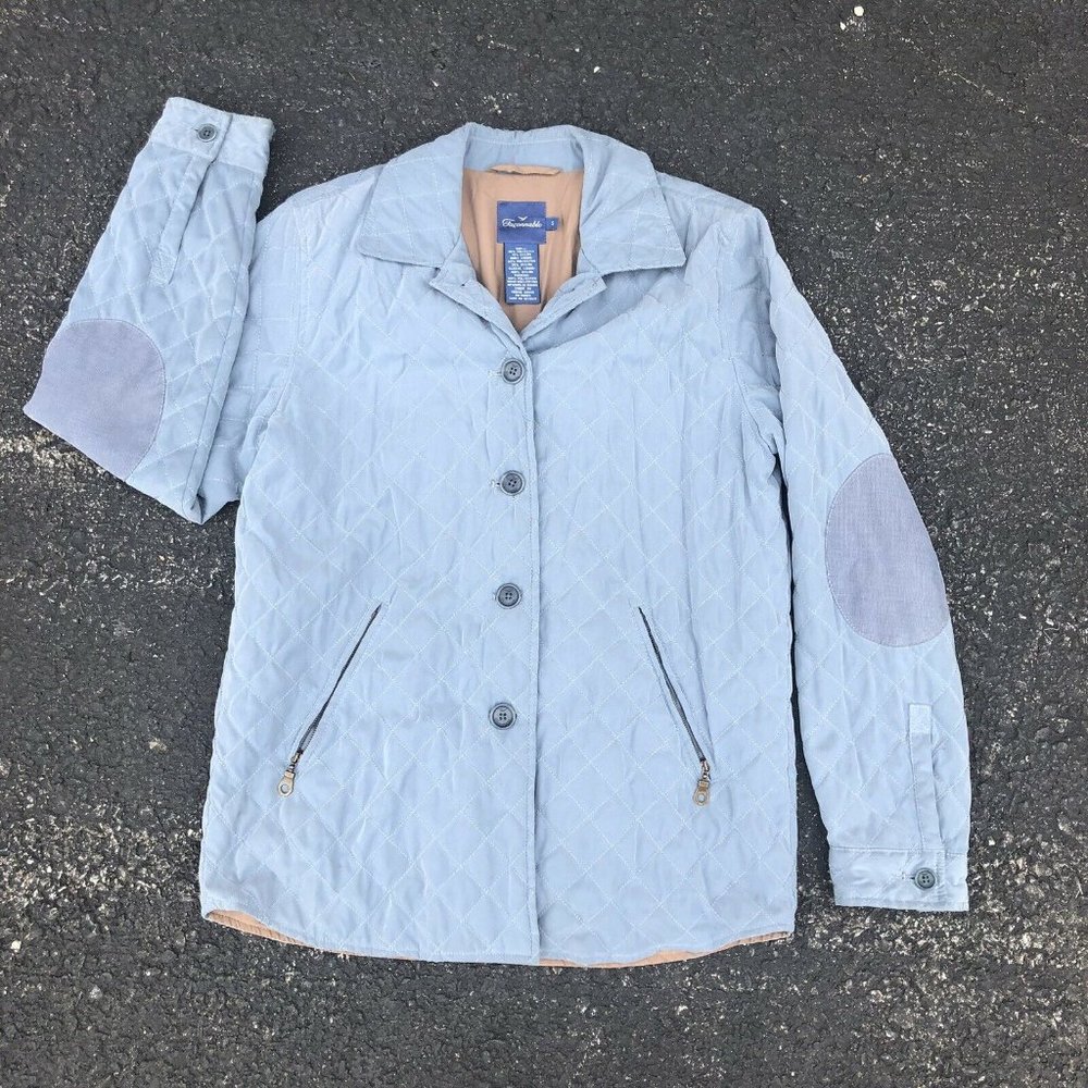 Faconnable Womens Quilted Blue Jacket Coat Patch